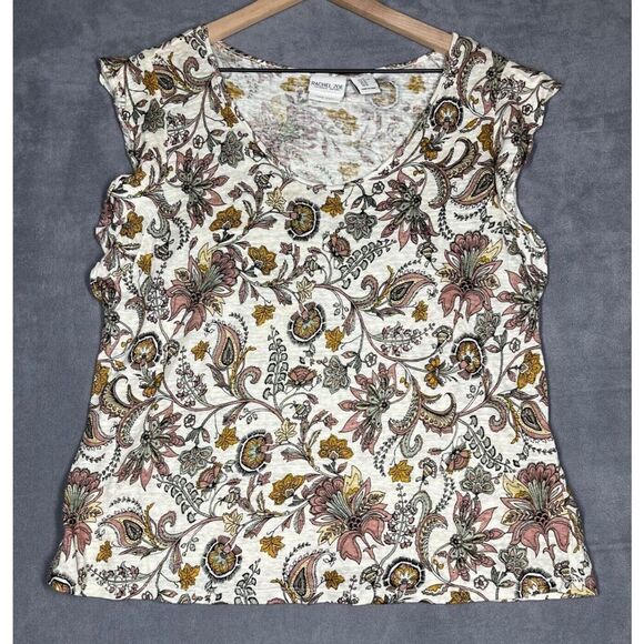 Rachel Zoe Women's Top Size XL Floral Print Linen Scoop Neck Flutter Cap Sleeves - Picture 1 of 8